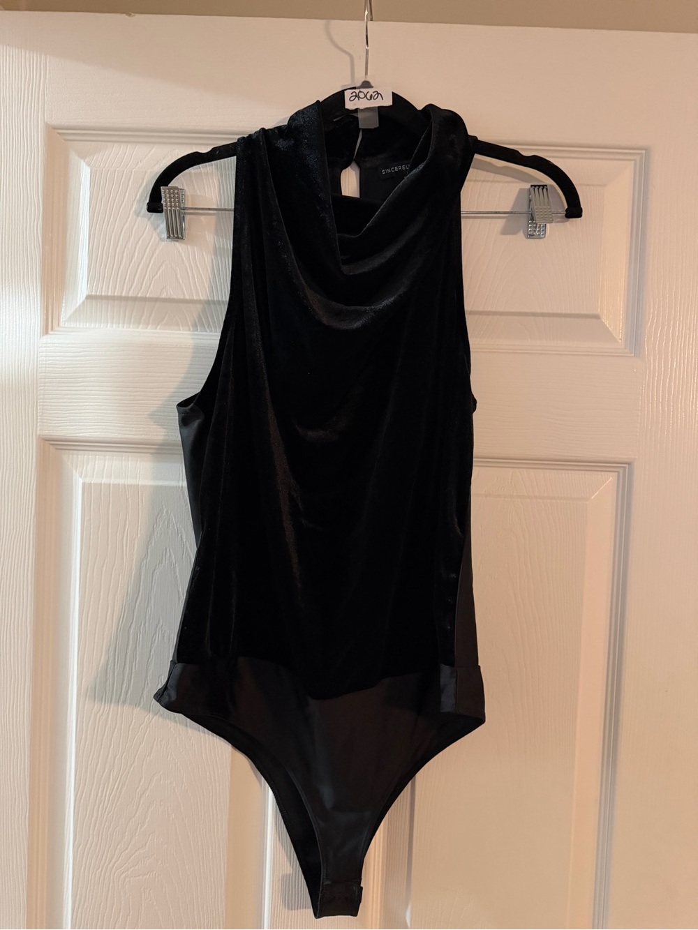 Sincerely Jules Black Velvet Cowl Neck Bodysuit
